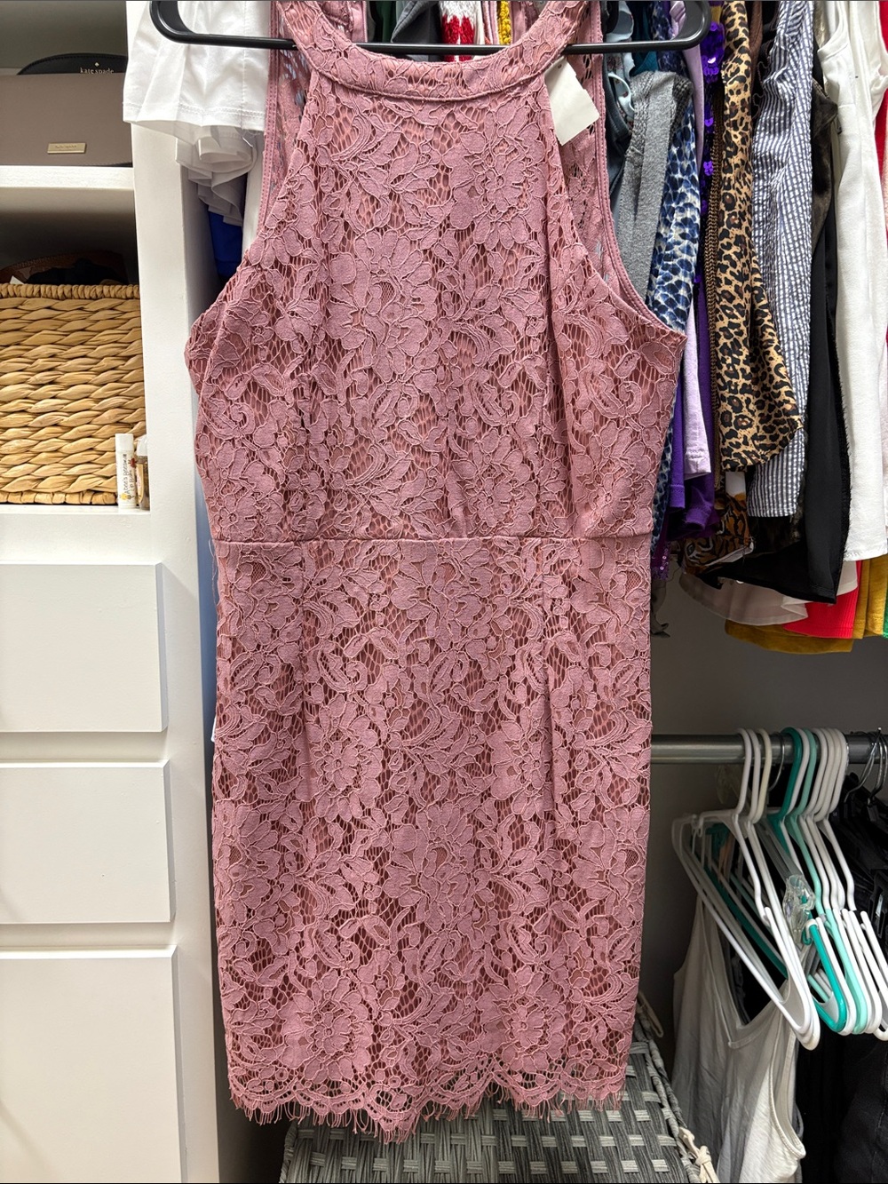 Sleeveless Midi Lace Dress in Dusty Rose